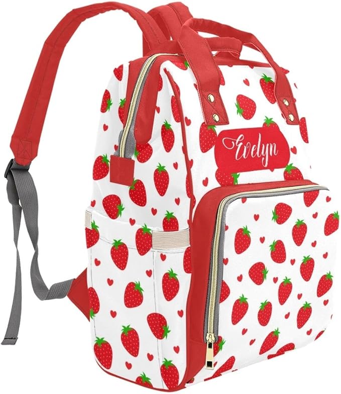 Custom Strawberry Baby Backpack – Personalized Diaper Bag with Name, Waterproof Large Capacity Nappy Bag with Insulated Pockets – Ideal Shower Gift for Moms & Dads - Image 3