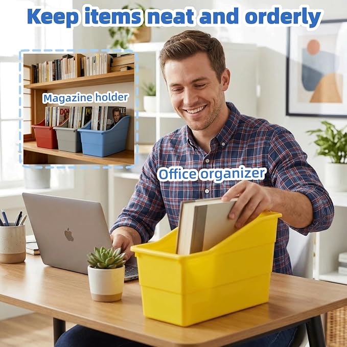 12 Pack Plastic Book Bins Magazine Holders, Rainbow | Durable Plastic Binder Organizers & Vertical Desktop Storage Containers for Office Supplies, School & Home Organization - Image 7