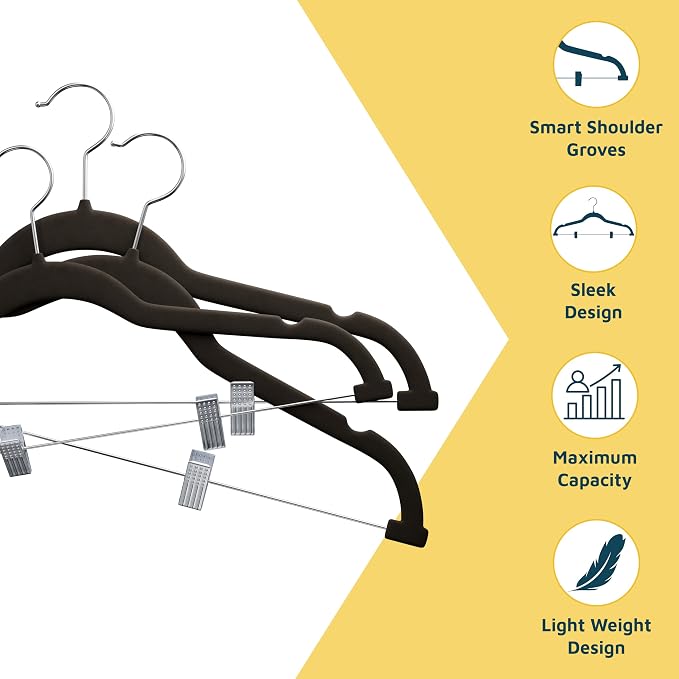 Lifemaster Velvet Skirt Hangers – with Adjustable Clips, 360 Degree Swivel Hook, and Non-Slip Shoulder Notch, Holds Up to 10 lbs, for Organizing Skirt, Pants, Dress, and Clothes, Pack of 30, Brown - Image 5