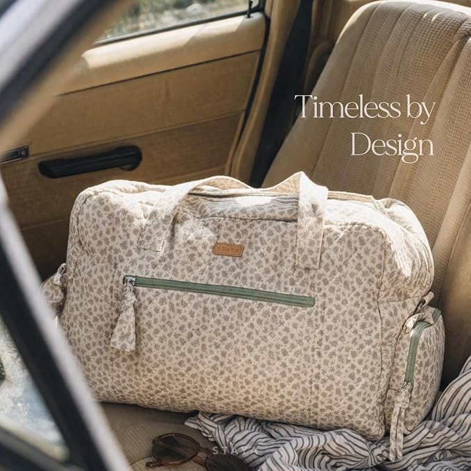 Staya Hospital Bag for Labor & Delivery - Quilted Weekender Bag for Women | Soft cotton quilted duffle, carry-on size, overnight & weekender bag, roomy with pockets, shoulder strap included - Image 7