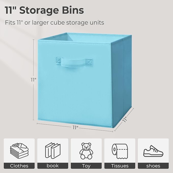 Easi Storage Cubes, 11 Inch Storage Bins, Set of 3, Foldable Fabric Cube Storage Organizer With Handles, Closet Cube Storage Bins, Collapsible Cubby Storage Organizer for Shelves,Offices, Multi - Image 4