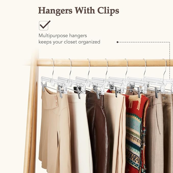 HOUSE DAY Heavy Duty Clear Pants Hangers 500 Pack, 14'' Skirt Hangers | No-Mark Clip Hangers with Stronger Grip, Adjustable Clips for Jeans, Pants, Skirts and Shorts, Bulk Retail, Boutique Hangers - Image 4