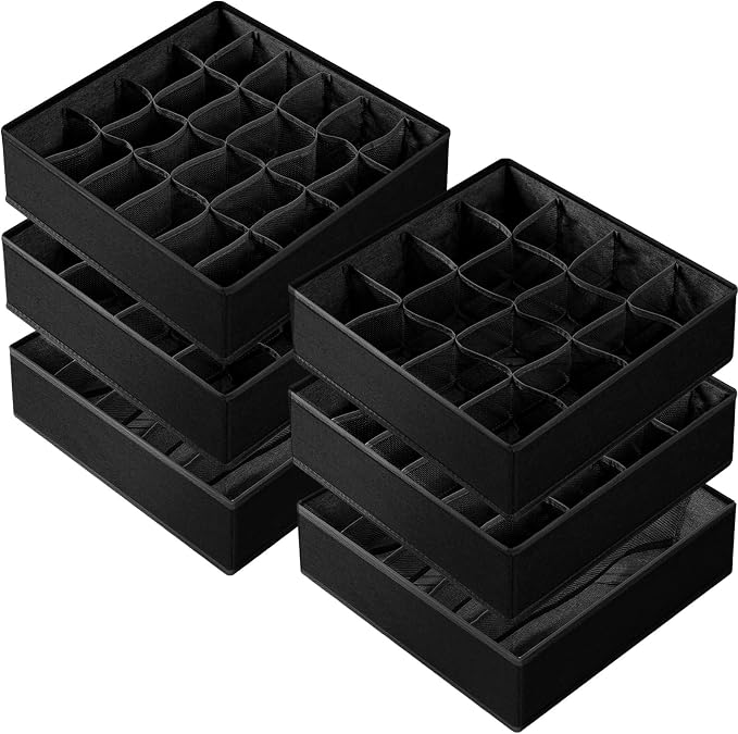 6 Pack Sock Underwear Drawer Organizer Dividers - Dresser Organizer for Baby Clothes - Closet Organizers and Storage for Bedroom Essentials for Dorm Room/New Home/Apartment (Black) by Criusia
