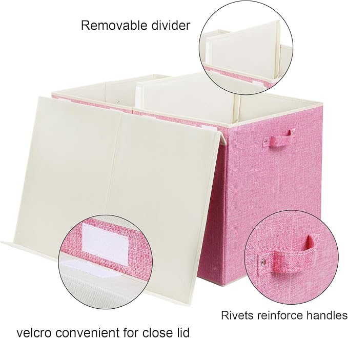 122L Large Toy Box Chest Storage with Lid, Collapsible Kids Toy Storage | Toy Chest with with Removable Divider for Kids, Boys, Girls, Nursery, Living Room, Bedroom, 26"x17" x17" (Linen Pink) - Image 7