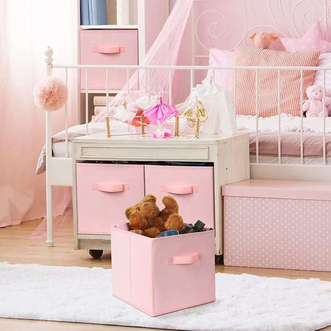Storage Cubes - 11 Inch Heavy Duty Fabric Storage Bins for Shelves Closet, Cube Organizer - 8 Pack Collapsible Cube Storage Bins Baskets for Organizing Clothes Blankets Toys (Pink) - Image 3