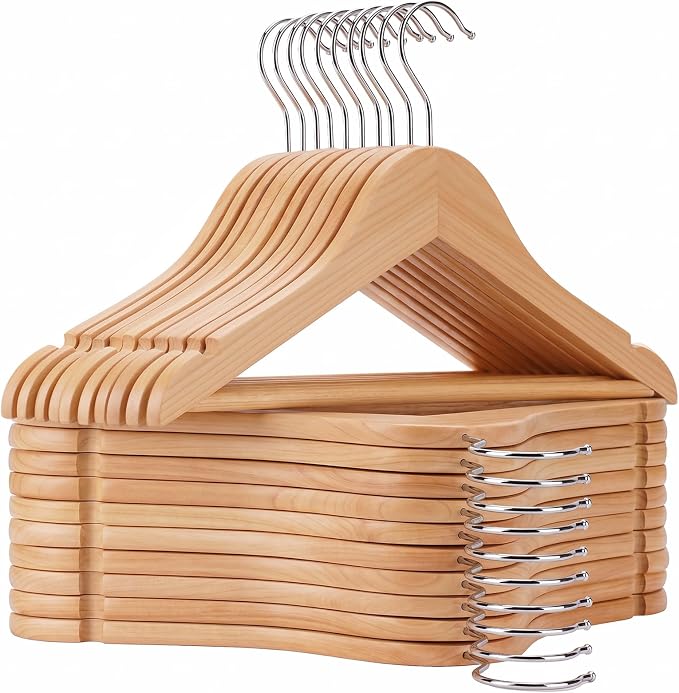 Kids Wooden Hangers 20 Pack, Solid Wood Baby Hangers,12.6" Kids Hangers with Pants Bar,Shoulder Notches,Swivel Hooks,for Toddler Kids Clothes(Natural) by Uinicor
