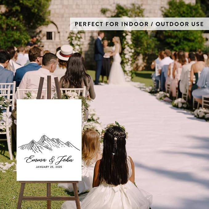Andaz Press Custom Large Canvas Wedding Guest Book Alternative, 16 x 20 Inches, Monochrome Woodland Mountains Vertical Personalized Sign Our Canvas Guest Book Signs for Wedding Rustic Woodland Theme - Image 5
