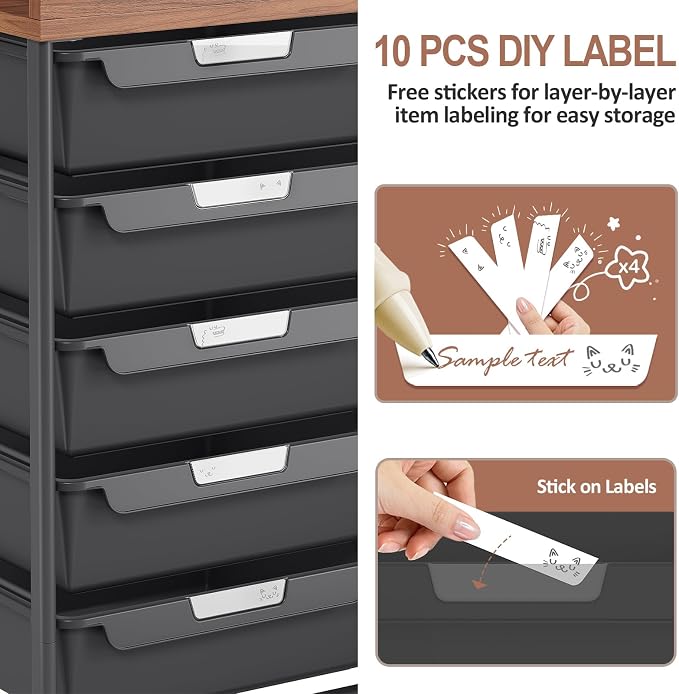 10 Drawers Rolling Cart with Wooden Tabletop, Utility Storage Cart with Wheels, Art Supply Craft Organizer on Wheel with Metal Frame & Handles for Home Office School,Black | Easy Setup, Large Capacity, Sturdy Build, Lockable Mobility, For office, class... - Image 9