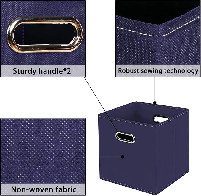 Navy Blue Fabric Storage Bins, Set of 3, 11x11x11, Foldable Cube Bins for Cloth or Accessory Storage - Image 7