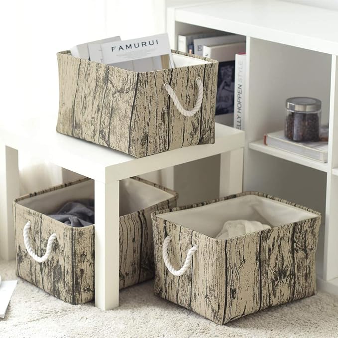 TcaFmac Fabric Storage Basket, Decorative Canvas Storage Bins Baskets for Gifts Empty Tree Stump - Image 3