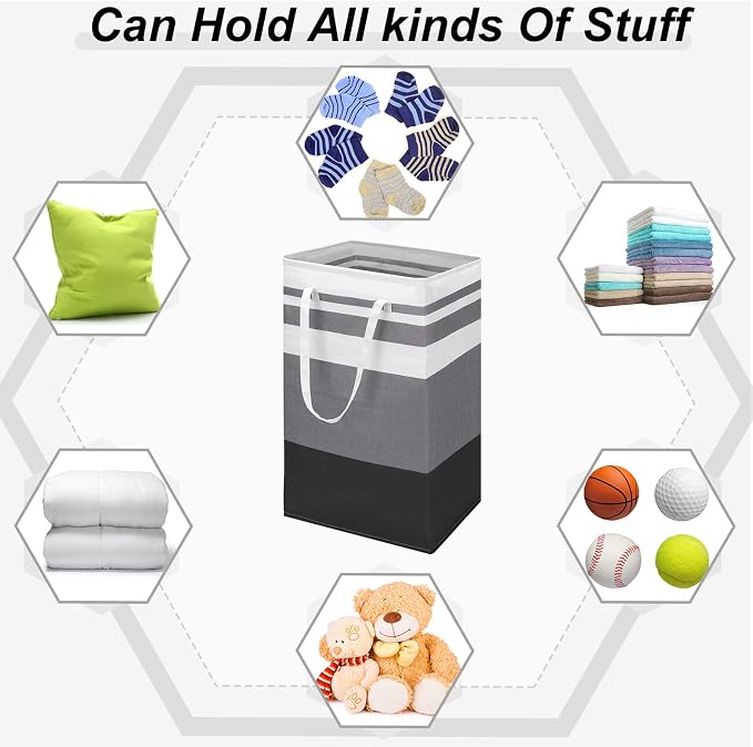8 Pcs 75 L Large Laundry Basket Organizer bulk Collapsible Tall Waterproof Laundry Hamper Bag with Easy Carry Handles Freestanding Clothes Hamper Storage Basket for Toys Clothes Room, Gradient Grey - Image 5