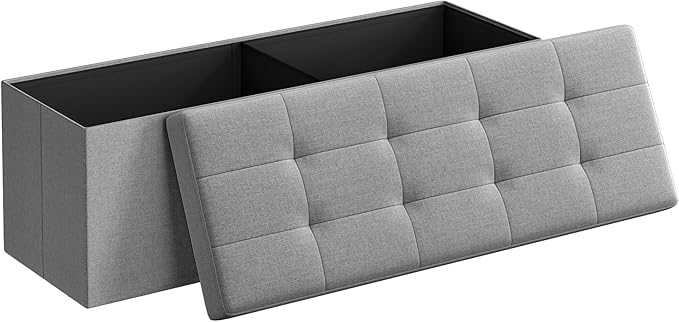 SONGMICS MAZIE Collection - 43 Inches Folding Storage Ottoman Bench, Ottoman Foot Rest, End of Bed Bench, Storage Chest, Load 660 lb, for Living Room, Bedroom, Entryway, Light Gray ULSF77G by Unknown