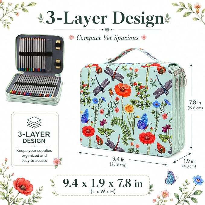 120 Slots Colored Pencil Case Organizer, 3 Layer Bag | Twill Oxford fabric,127 elastic loops,detachable handle,for travel, home storage,drawing tools,creative gifts - Image 2