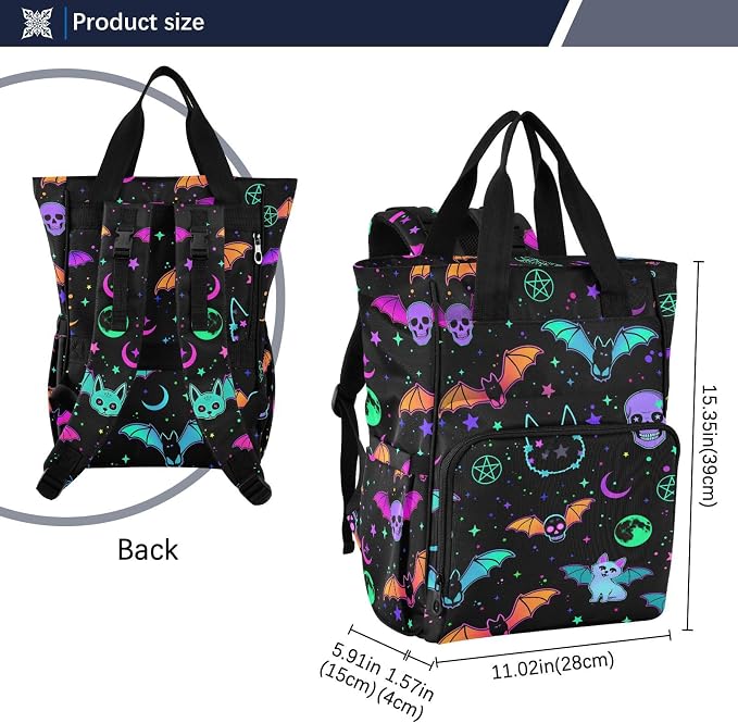 MNSRUU Diaper Bag Magic Skulls Bat and Animal Diaper Bag Backpack Multifunction Travel Diaper Bag Tote Large Capacity Diaper Changing Backpacks for Moms Dads - Image 3
