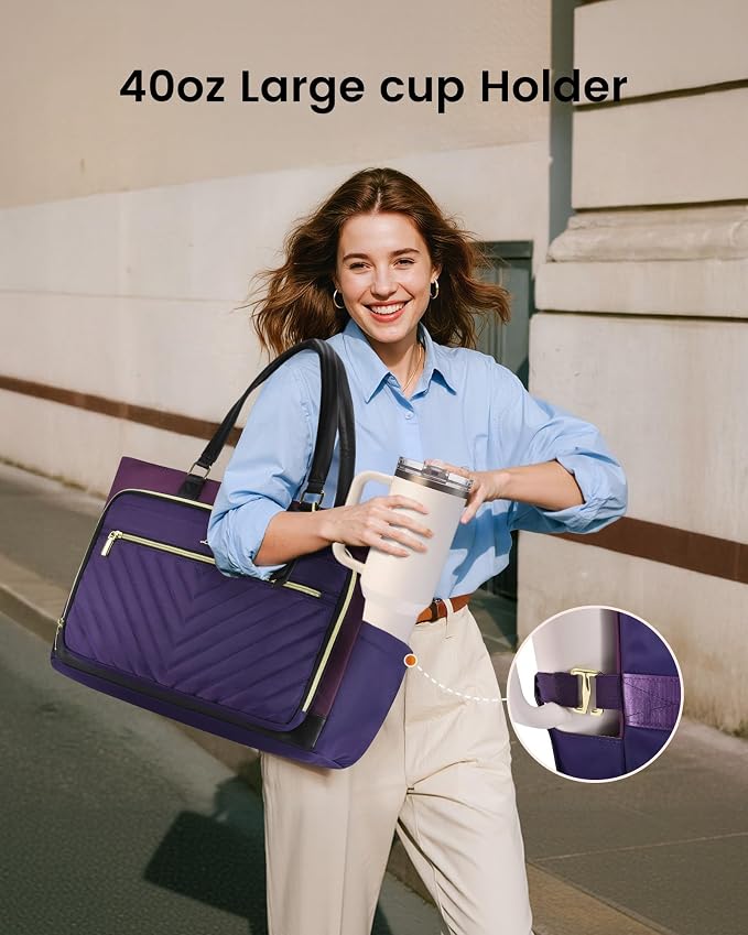 LOVEVOOK 17 Inch Laptop Tote Bag for Women, Teacher Work Bag with Large Cup Holder, Quilted Teacher Diaper Bag for Travel, Computer Women's handbags for Nurse gift - Image 3