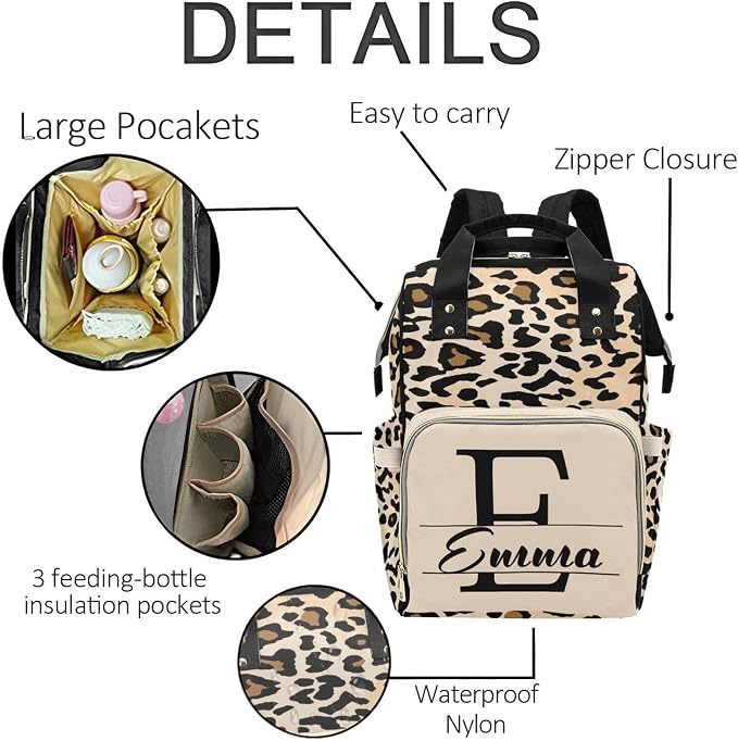 Custom Leopard Print Baby Backpack – Personalized Diaper Bag with Name, Waterproof Large Capacity Nappy Bag with Insulated Pockets – Ideal Shower Gift for Moms & Dads - Image 5