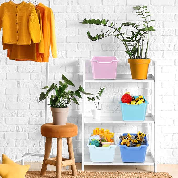16 Pcs Cubby Bins for Classroom Plastic Book Bins,Pastel Color | Storage Bins for Classroom Library, Plastic Stackable Toy Tubs Containers for School Office Home Nursery Playroom - Image 7