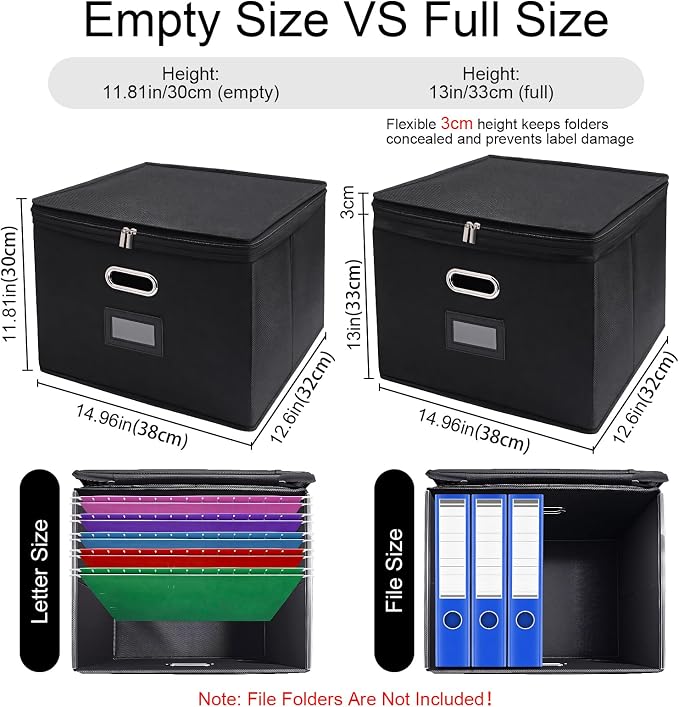 8 Pack File Organizer Boxes with Lids, Collapsible Document Storage Bin with Mesh Pockets & Zipper, Fits Letter/Legal Size Folders for Home Office Classroom Organization (Black, No Folders) - Image 3