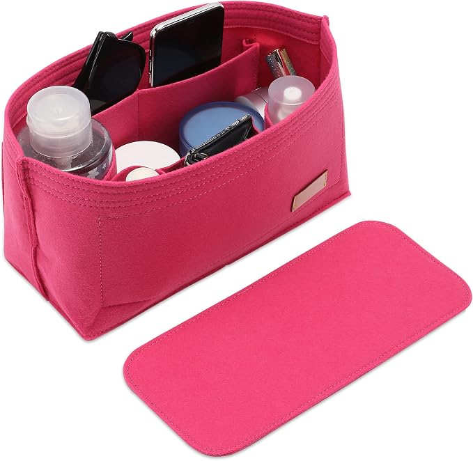 Purse Organizer Insert for Handbags & Base Shaper 2pc Set, Felt Neverfull MM Organizer Insert, Tote Bag Organizer with Zipper Pocket and Bottle Holder, Fit Speedy 30 Neverfull MM and More,Rose-L by Doxo