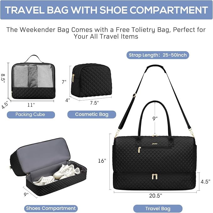 Travel Weekender Carry-on Bags for Women: Duffel Bag with Shoe Compartment | 40L Capacity for 5 Day Trip Waterproof Durable Toiletry Bag Wet Pocket for Damp Items Suitable for Weekend Trips Hospital - Image 3