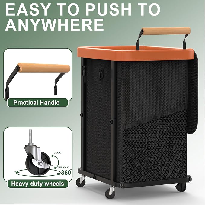 150L Laundry Basket with Wheels,Rolling Basket Hamper with Lid&Handle Black | Laundry Organizer Storage Cart with Heavy Duty Sturdy Metal Frame for Home, Hotel, Laundry Room - Image 3