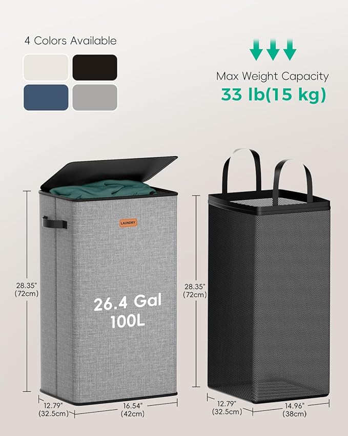100L Laundry Hamper with Lid, Durable Laundry Basket Made of Cationic Fabric, Collapsible Large Clothes Hamper with Removable Bag for Home Dorm - Image 6