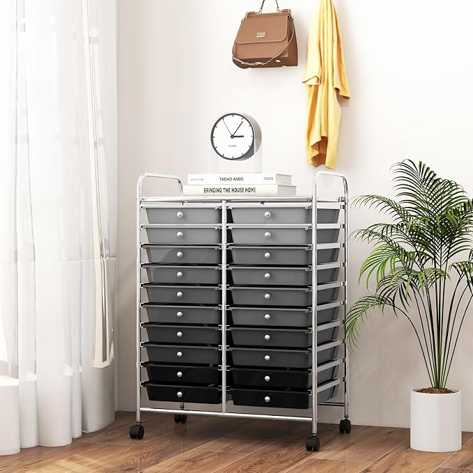 RELAX4LIFE 20 Drawer Rolling Storage Cart, Mobile Rolling Cart w/Drawers for School Classroom Teacher Office Home Salon, Paper File Art Supply Craft Organizer, Utility Cart on Wheels (Gradient Grey) - Image 9
