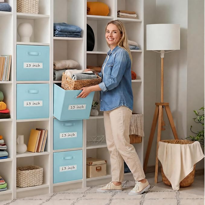 Storage Bins,13" Cube Storage Bin with Labels,10pcs,Sky Blue | Fabric Storage Cubes for Shelves,13 Inch storage cube bins with 10 Labels Window Cards & a Pen. - Image 7