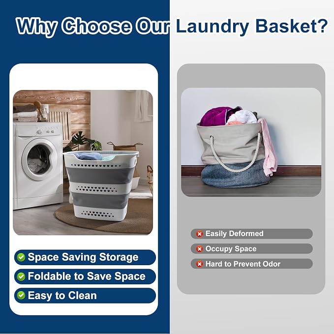 Collapsible Laundry Baskets 42L 2 Pack Pop Up Clothes Hamper for Laundry | Foldable Plastic Laundry Hamper with Handles Portable Saving Durable Dirty Clothes Basket Storage Container for Home & Dorm - Image 5