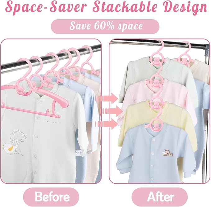 Kid Clothes Hangers 20 Pack, Plastic Baby Hangers Space Saving for Closet | Pink Hanger for Toddler Girl, Lightweight Anti-Slip Cascading Adjustable Children Infant Hangers, Ganchos para Ropa de Bebe - Image 3