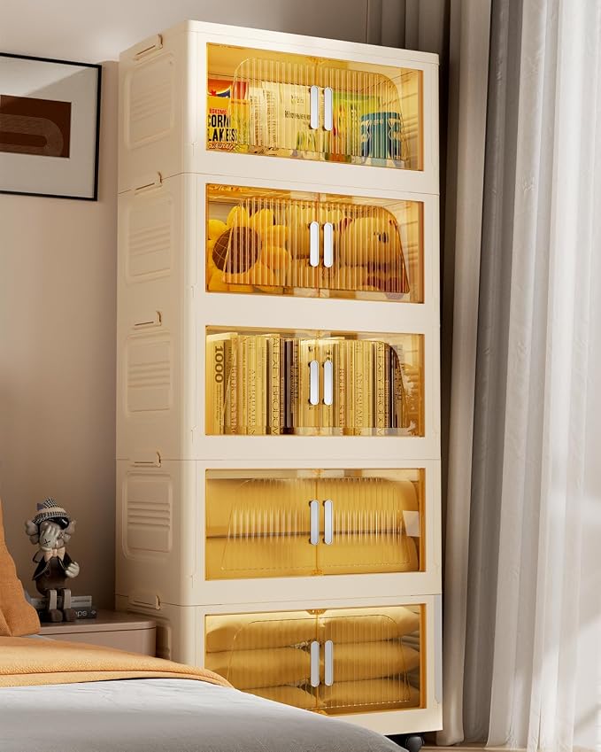 380QT Stackable Storage Bins with Lids 5 Pack, 95Gal Storage Containers with Smooth-Rolling Wheels, Plastic Closet Organizers and Storage, Collapsible Storage Bins for Home, Office and Dorm by FOCUSONLIFEBECONVENIENCE