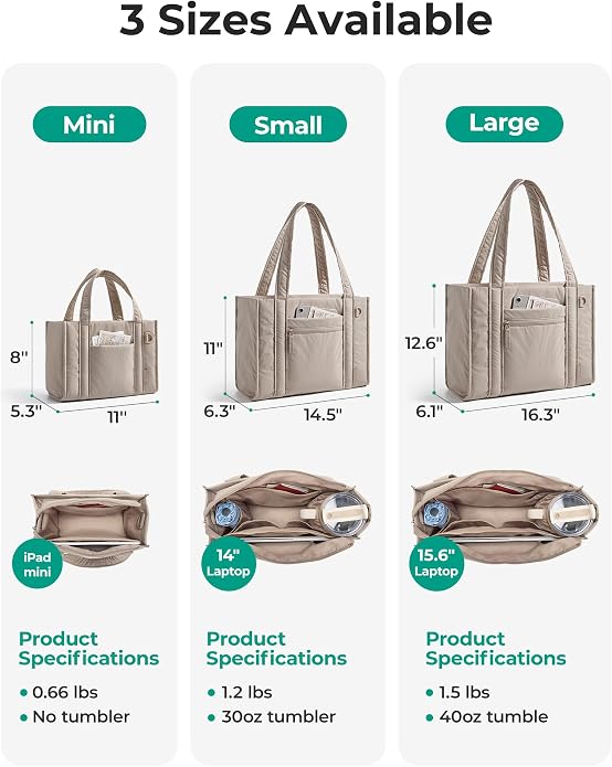 BAGSMART Boxy Tote Bag for Women, Crossbody Work Bag with Zipper | 3 Sizes Small Mini Tote Bag, Inner Tumbler Pocket Crush Bow Should Bag for Travel Work College - Image 3