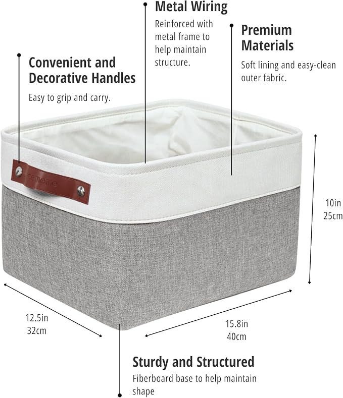 DECOMOMO Storage Bins, Extra Large Fabric Storage Baskets for Shelves 4Pack | 15.8 x 12.5 x 10 inches Decorative Linen Closet Organizers (Grey & White) - Image 3