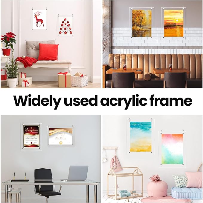 Thyle 8 Pcs Acrylic Photo Frame 8.5 x 11'' Clear Floating Picture Frame Certificate Document Poster Award Diploma Display Tabletop or Hanging Wall Mount for Back to School Teacher Student Gift(Silver) - Image 7