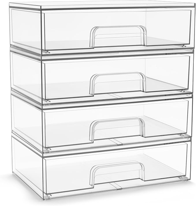 Sorbus Clear Stackable Storage Drawers (4 Pack, 12.1'' Wide) | Acrylic containers with pull-out bins keep cosmetics, brushes and daily items sorted on bathroom counters or in cabinets. by Sorbus