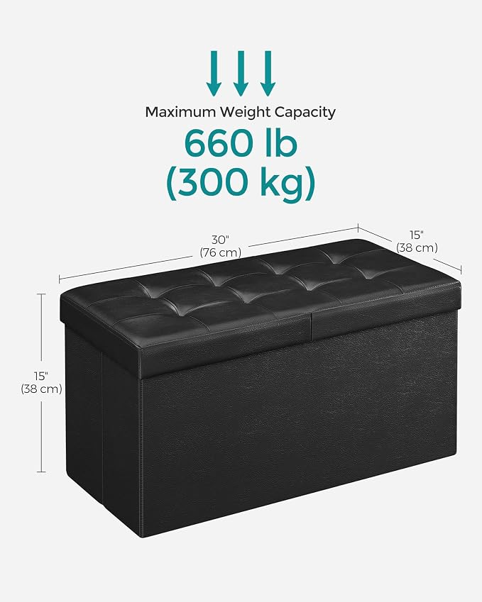 SONGMICS MAZIE Collection - 30 Inches Storage Ottoman Bench with Flipping Lid, Storage Chest Footstool, Load 660 lb, for Entryway, Living Room, Bedroom, Synthetic Leather, Black ULSF45BK - Image 3