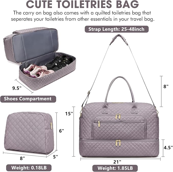 Travel Duffle Bag Weekender for Women - 38L Carry-On Overnight Bag Personal Item Bag with Shoe Compartment & Wet Pocket Weekend Tote Bags with Toiletry Bag Hospital Bags for Labor and Delivery - Image 3