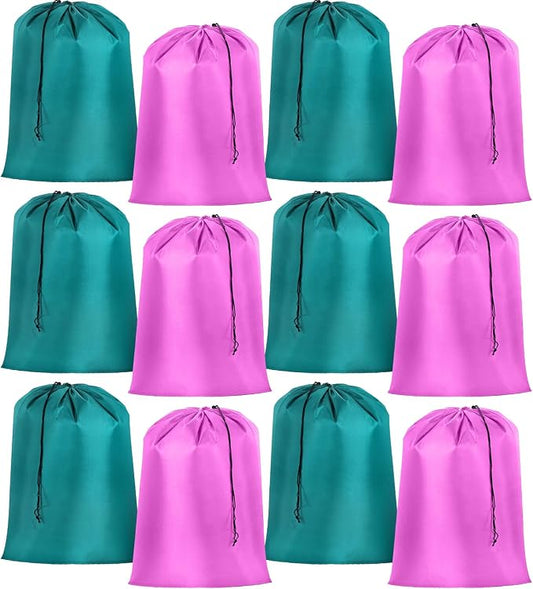 Woanger 12 Pack 28 x 45 Inch Extra Large Laundry Bags Bulk, Cute Colors | Washable Polyester, Drawstring Closure, For Clothes and Bedding, Foldable for College Dorms, Hotels, Camping and Travel by Woanger