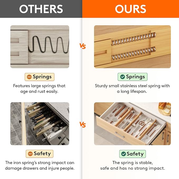 Lifewit 2.4" Kitchen Drawer Dividers, Adjustable Bamboo Drawer Organizers | 8 Pack 17.5"-22" Expandable Drawer Separator for Clothes, Utensils, Dresser, Cabinet, Closet, Nursery Organization & Storage - Image 4