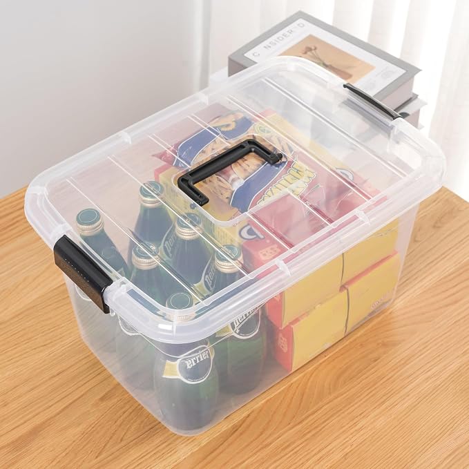 Cetomo 18Lx12 Pack Storage Boxes, Storage Box with Lids and Handle for Home Dorm Office Organization, Stackable Nesting Tote Container, Plastic, Clear, 18L-12 Pack - Image 6