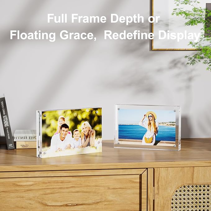 5 Pack 8x8 Acrylic Picture Frames - 20% Thicker Double Sided Magnetic Frame with UV Protection - Freestanding Clear Frameless Display for Tabletops - Modern Photo Frame Set for Home & Office Decor - Image 6