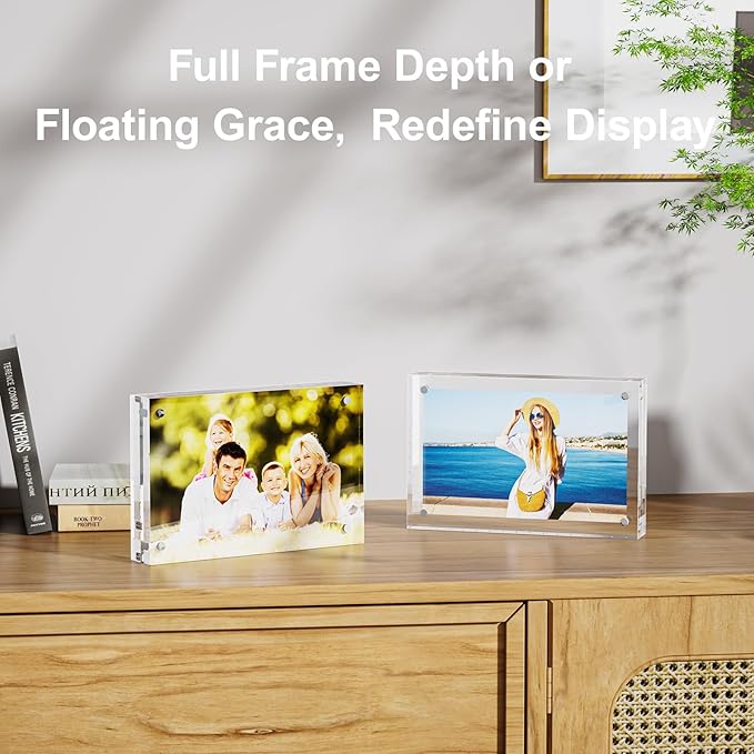3 Pack 8x8 Acrylic Picture Frames - 20% Thicker Double Sided Magnetic Frame with UV Protection - Freestanding Clear Frameless Display for Tabletops - Modern Photo Frame Set for Home & Office Decor - Image 6