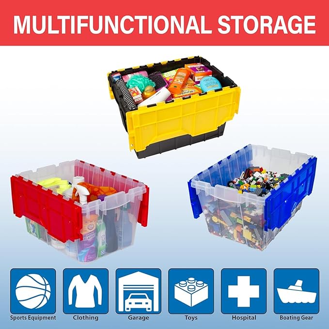 Akro-Mils KeepBox 12 Gallon Storage Container, Nesting and Stackable Plastic Storage Box with Lid Attached, Clear Tote for Garages, Closets, and Moving, 21-1/2" x 15" x 12-1/2", Clear/Blue - Image 4