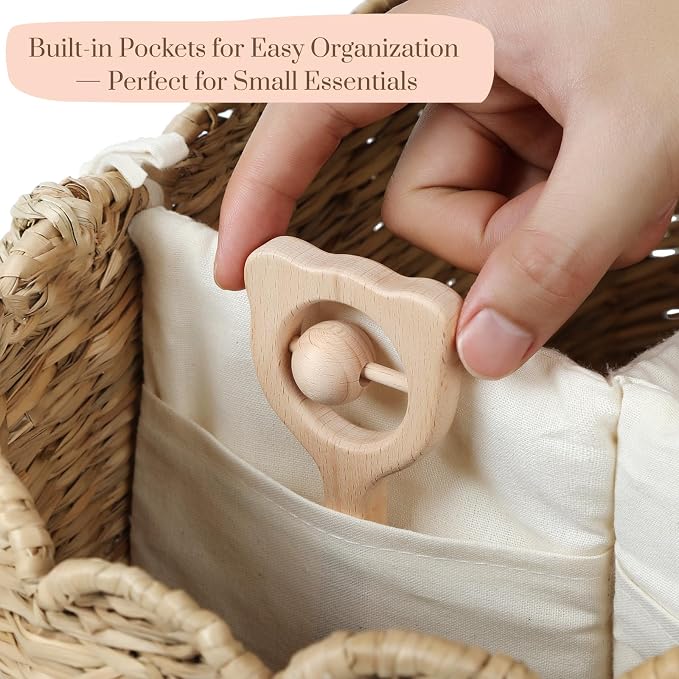 YANGQIHOME Diaper Caddy Organizer, Seagrass Nursery Baby Basket for Baby Essentials, Scalloped Wicker Diaper Caddy, Baby Shower Gifts (MeadowNest) - Image 8