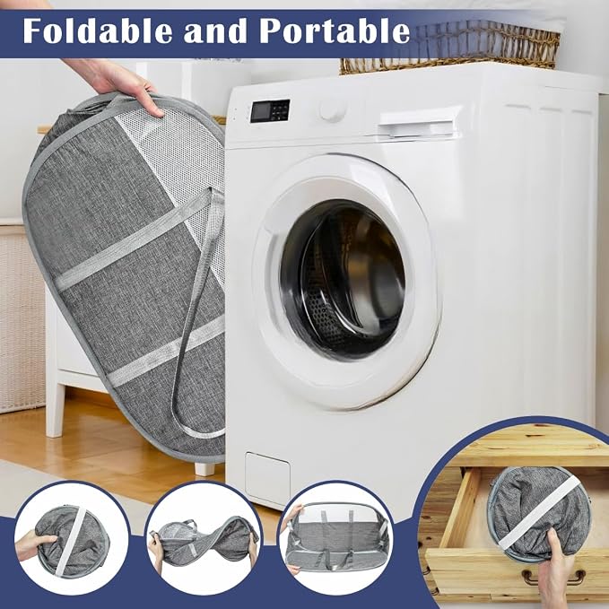 Large Collapsible Laundry Baskets Pop Up Laundry Hamper with Reinforced Handles Durable Foldable Laundry Hamper for Home Laundry (Grey) - Image 7