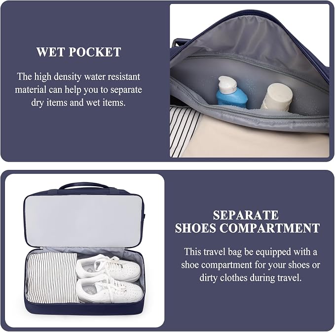 Weekender Bags for Women, Personal Item Travel Bag with Shoes Compartment | Overnight Travel Duffel Bag with Quilted Toiletry Bag, Airplane Friendly Carry-On Bag - Image 5