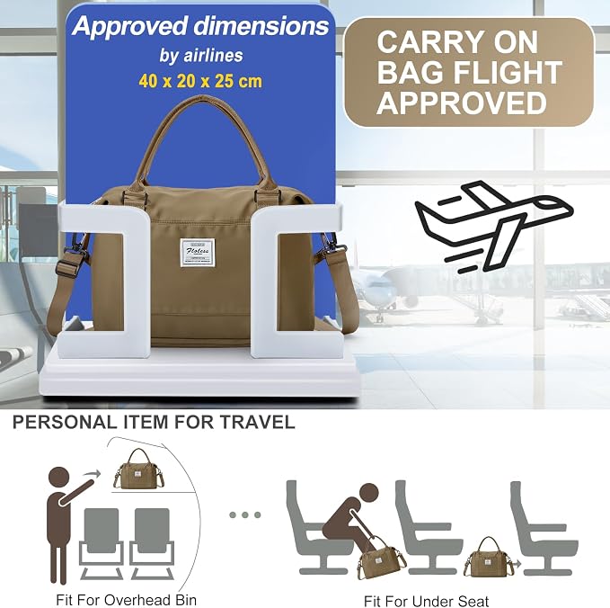 Travel Duffel Weekender Bag Women Tote Carry On Bags With Shoe Compartment | 18x14x8 inches Travel Overnight Bags with Trolley Sleeve for Airplanes Sport Tote Gym for Men Lightweight Daypack Khkai - Image 2