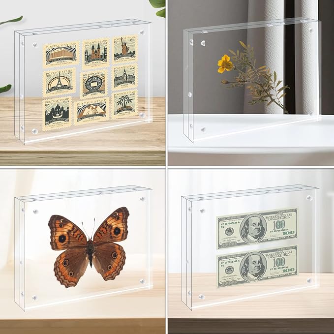 Egofine 8x8 Acrylic Frames 3 Pack, 20mm Thicker Frameless Clear Picture Frames, Double Sided Magnetic Picture Frames, Free Standing Desktop Display - Image 7