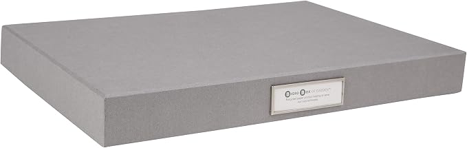 Bigso Sven Fiberboard Classic Hinged Document Box - File Organizer for Important Paperwork - Document Storage Box with Hinged Lid & Metal Label Window - 1.8 in x 13.2 in x 9.3 in - Grey by Bigso