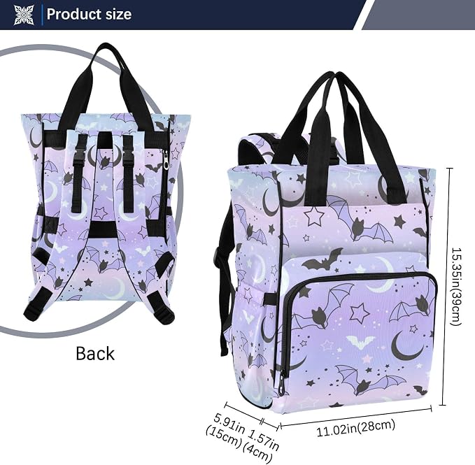 Halloween Diaper Bag Backpack Cute Bats Starry Sky Travel Diaper Bags for Women, 10L Functional Baby Changing Bag with Insulted Pockets, Stroller Straps - Image 3